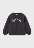 Mayoral 4407 mini girl charcoal grey puppy kisses crewneck sweatshirt - front