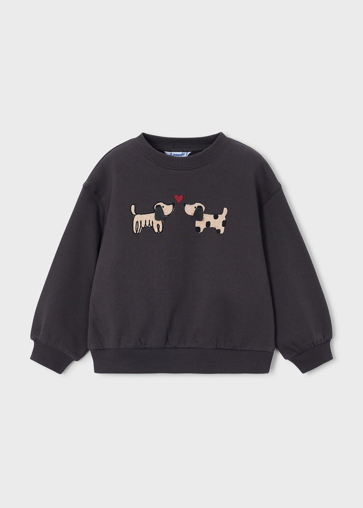 Mayoral 4407 mini girl charcoal grey puppy kisses crewneck sweatshirt - front