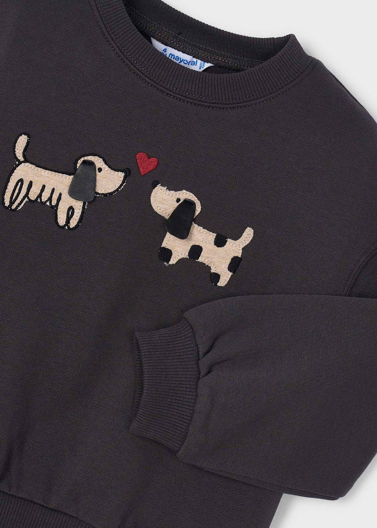 Mayoral 4407 mini girl charcoal grey puppy kisses crewneck sweatshirt - detail
