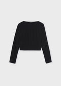 Mayoral 7066 tween girl black cropped ribbed long sleeve top - front