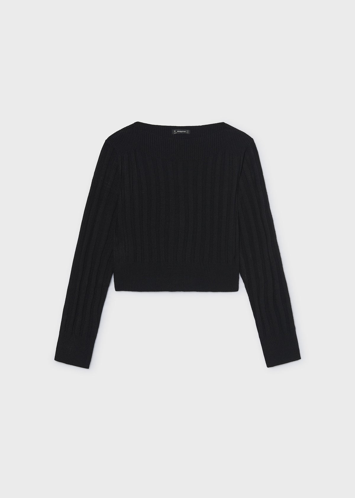 Mayoral 7066 tween girl black cropped ribbed long sleeve top - front