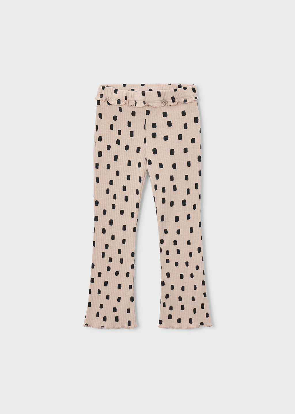 Mayoral 4728 mini girl beige dot print rib knit flare leggings - front
