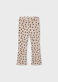 Mayoral 4728 mini girl beige dot print rib knit flare leggings - front
