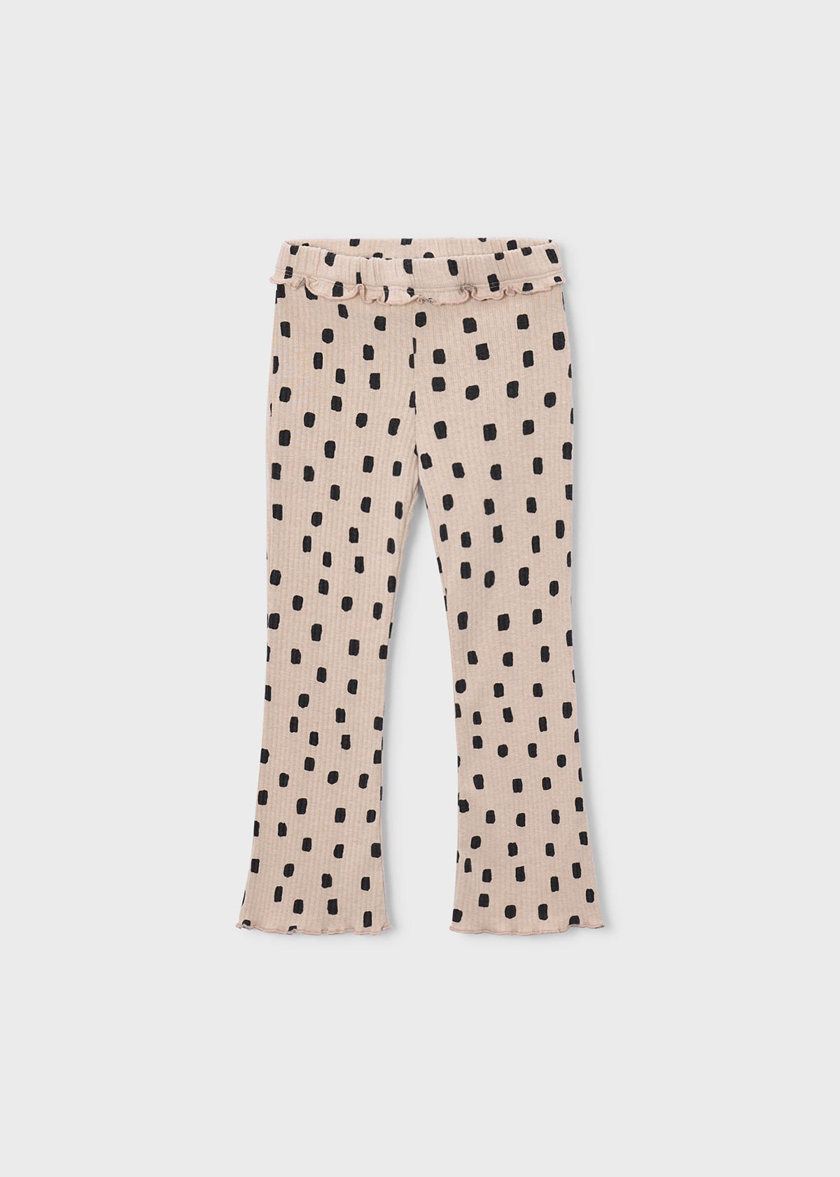Mayoral 4728 mini girl beige dot print rib knit flare leggings - front