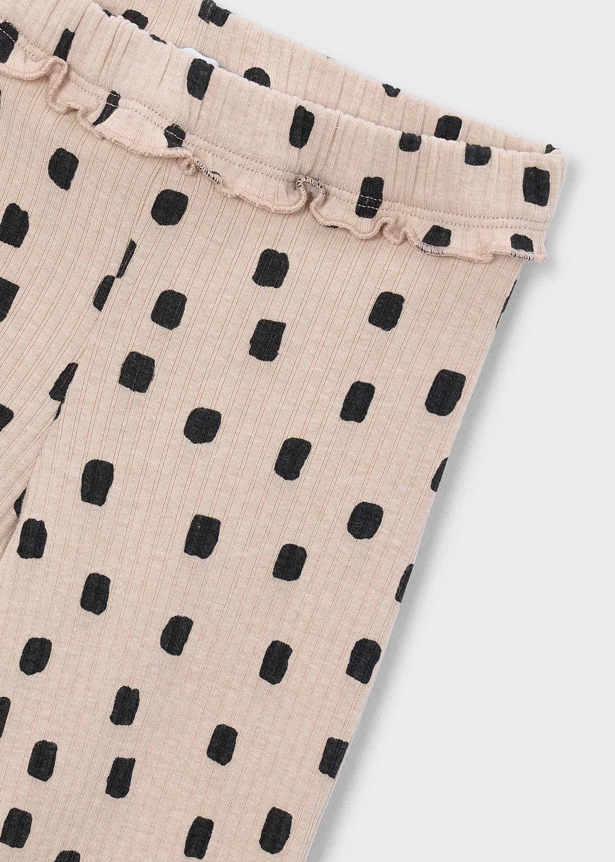 Mayoral 4728 mini girl beige dot print rib knit flare leggings - detail