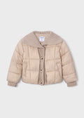 Mayoral 4420 mini girl beige combined rib knit puffer jacket - front