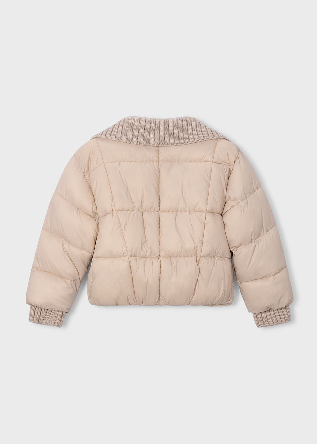 Mayoral 4420 mini girl beige combined rib knit puffer jacket - back