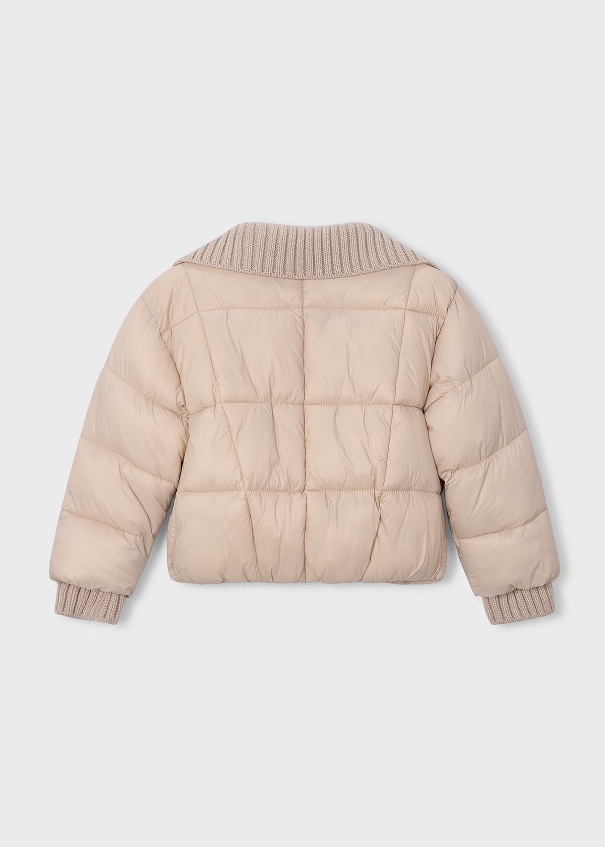 Mayoral 4420 mini girl beige combined rib knit puffer jacket - back