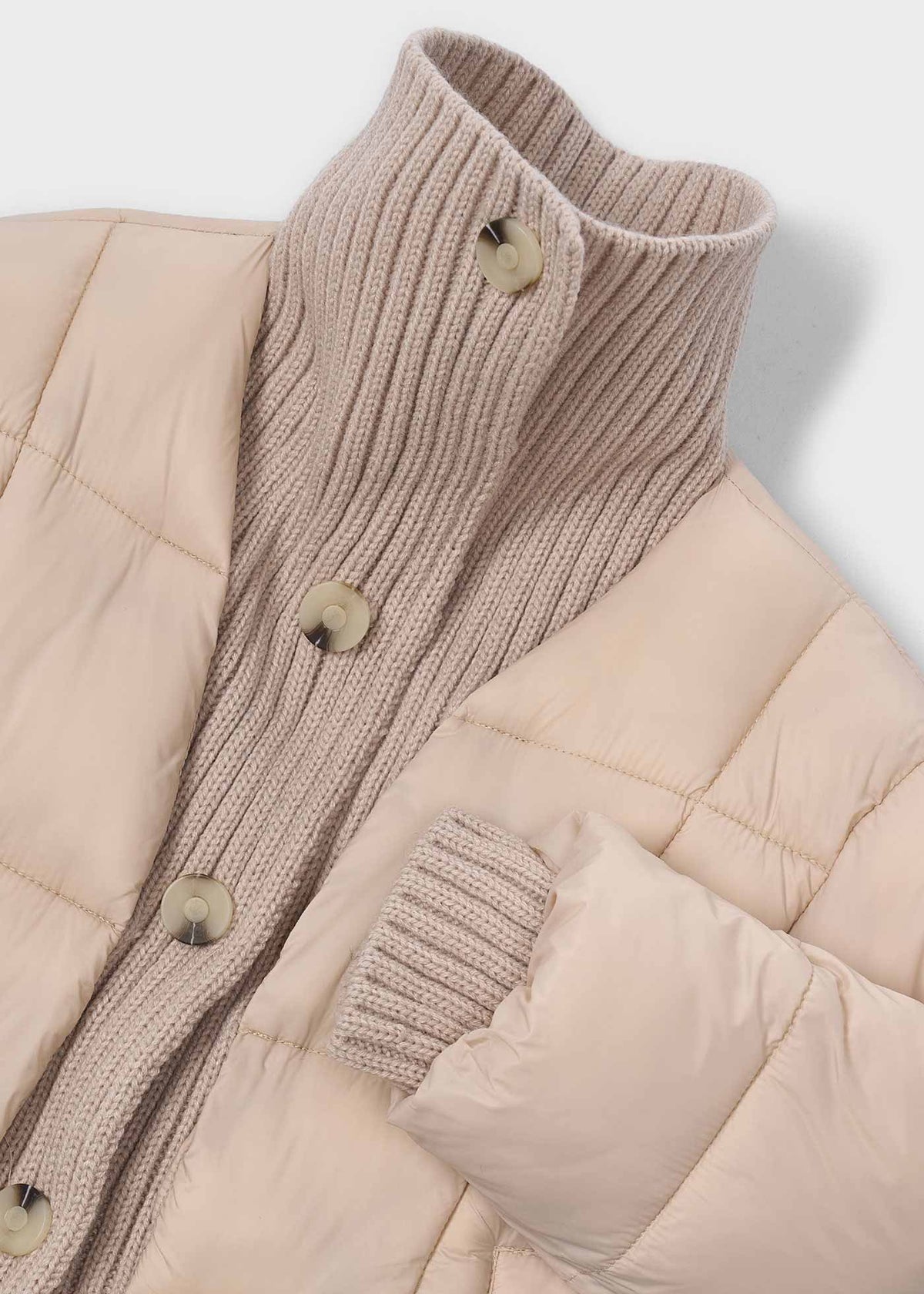 Mayoral 4420 mini girl beige combined rib knit puffer jacket - detail