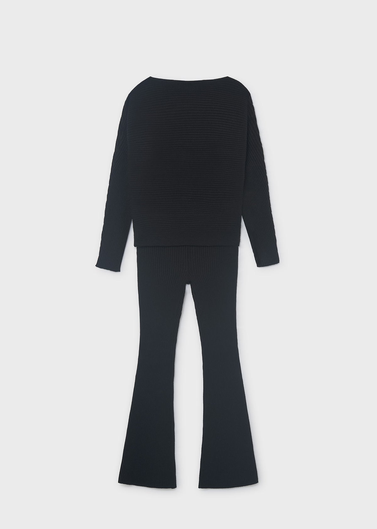 Mayoral 7530 tween girl black 2pc ribbed knit sweater and flared pant set - back