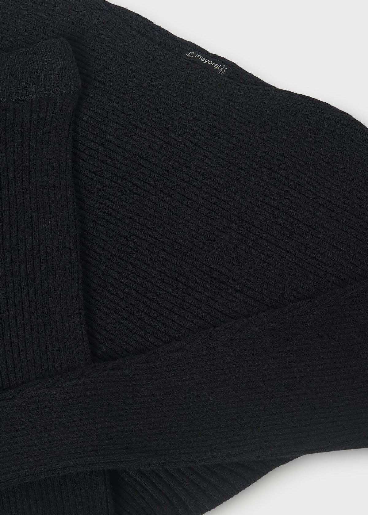 Mayoral 7530 tween girl black 2pc ribbed knit sweater and flared pant set - detail
