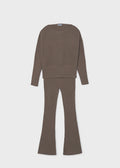 Mayoral 7530 tween girl chocolate brown 2pc ribbed knit sweater and flared pant set - front
