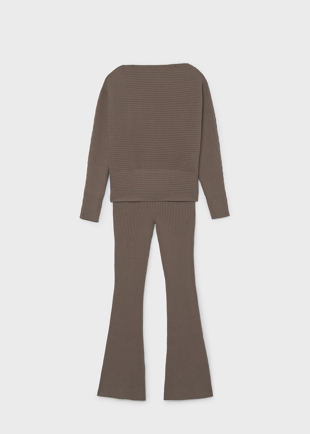 Mayoral 7530 tween girl chocolate brown 2pc ribbed knit sweater and flared pant set - back