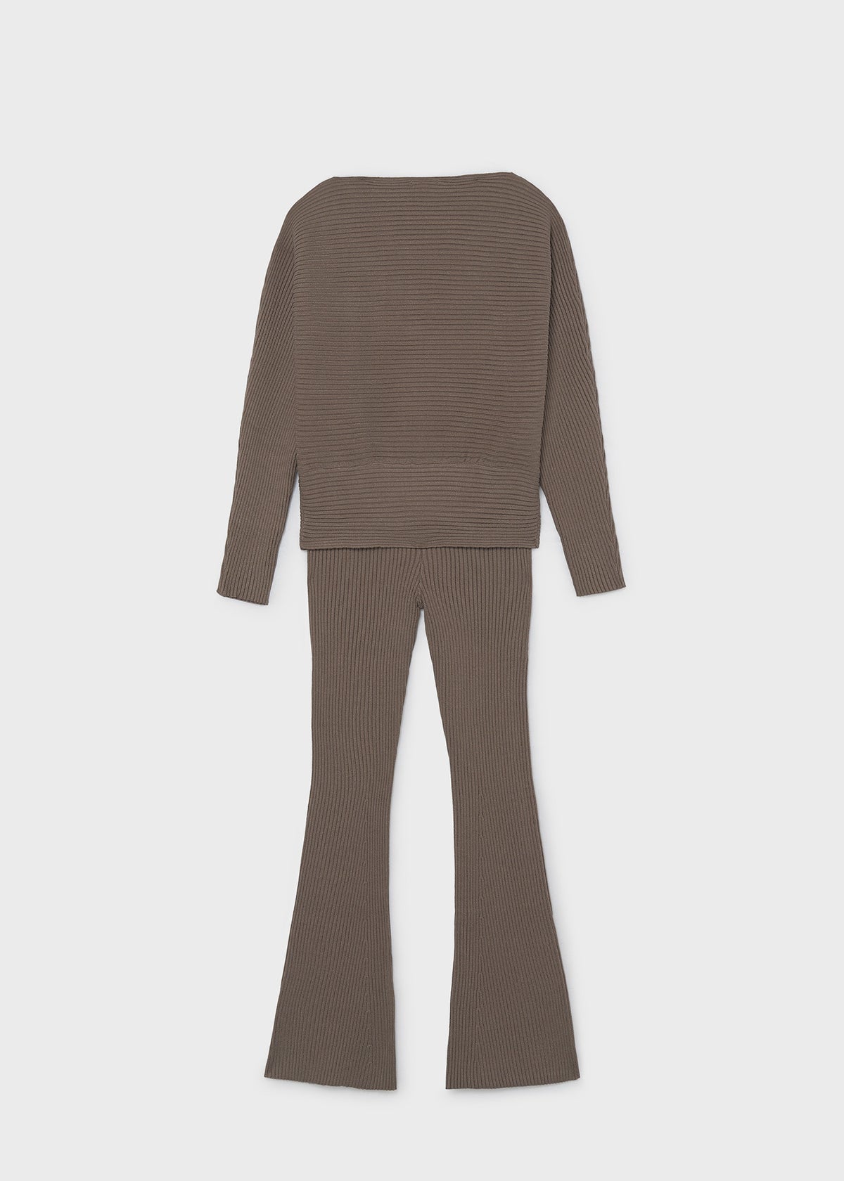 Mayoral 7530 tween girl chocolate brown 2pc ribbed knit sweater and flared pant set - back