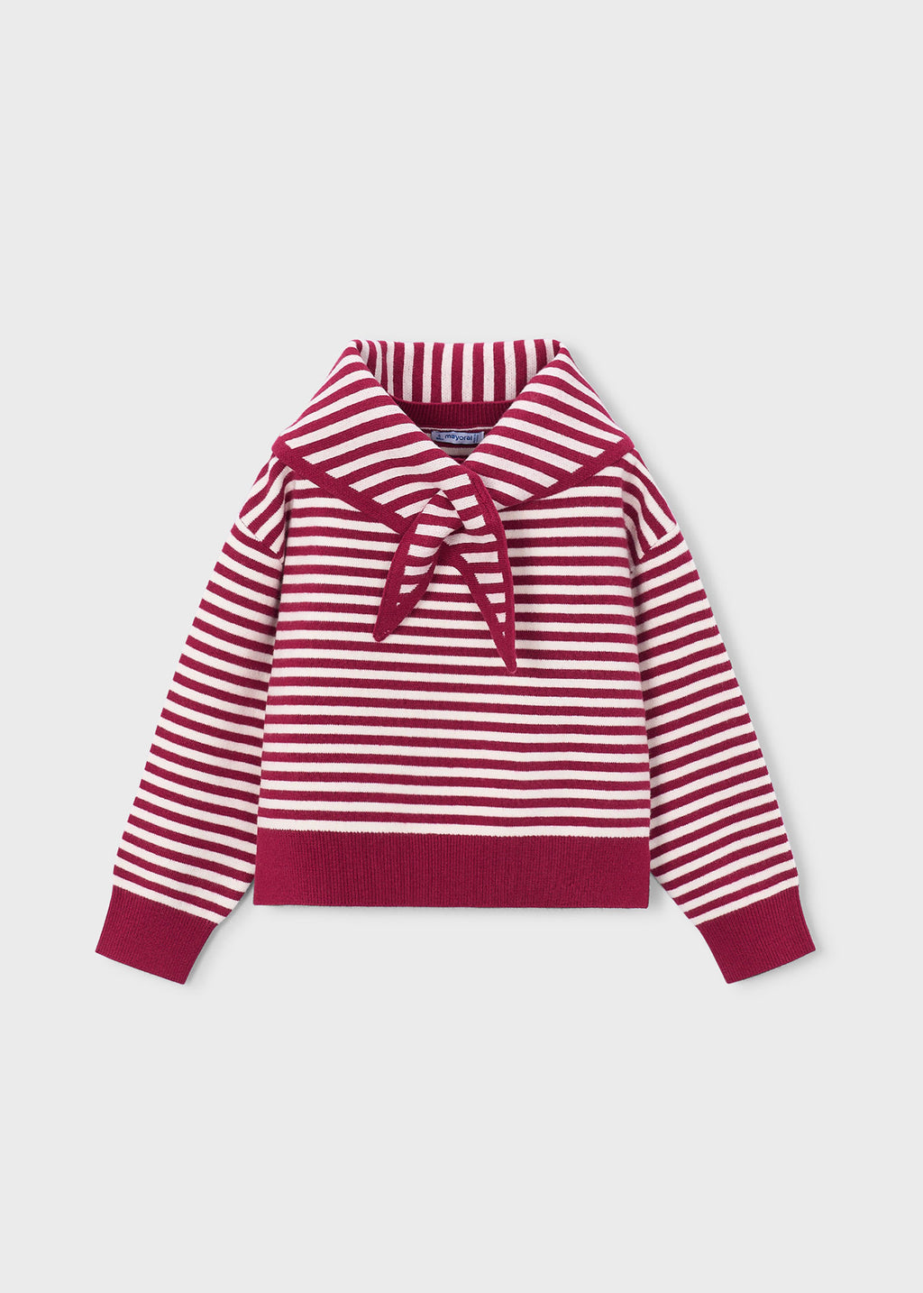 Mayoral 4316 mini girl red and white striped knit sweater with matching scarf - front