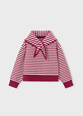 Mayoral 4316 mini girl red and white striped knit sweater with matching scarf - front