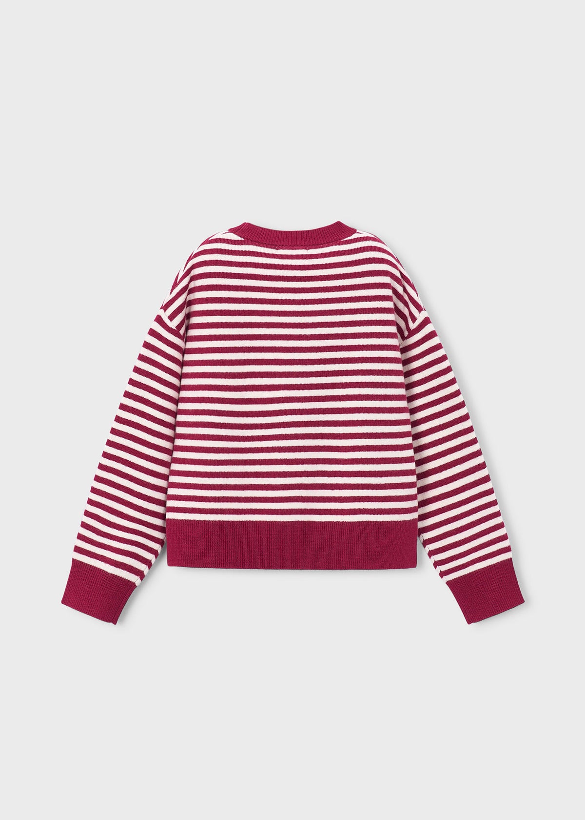 Mayoral 4316 mini girl red and white striped knit sweater with matching scarf - back