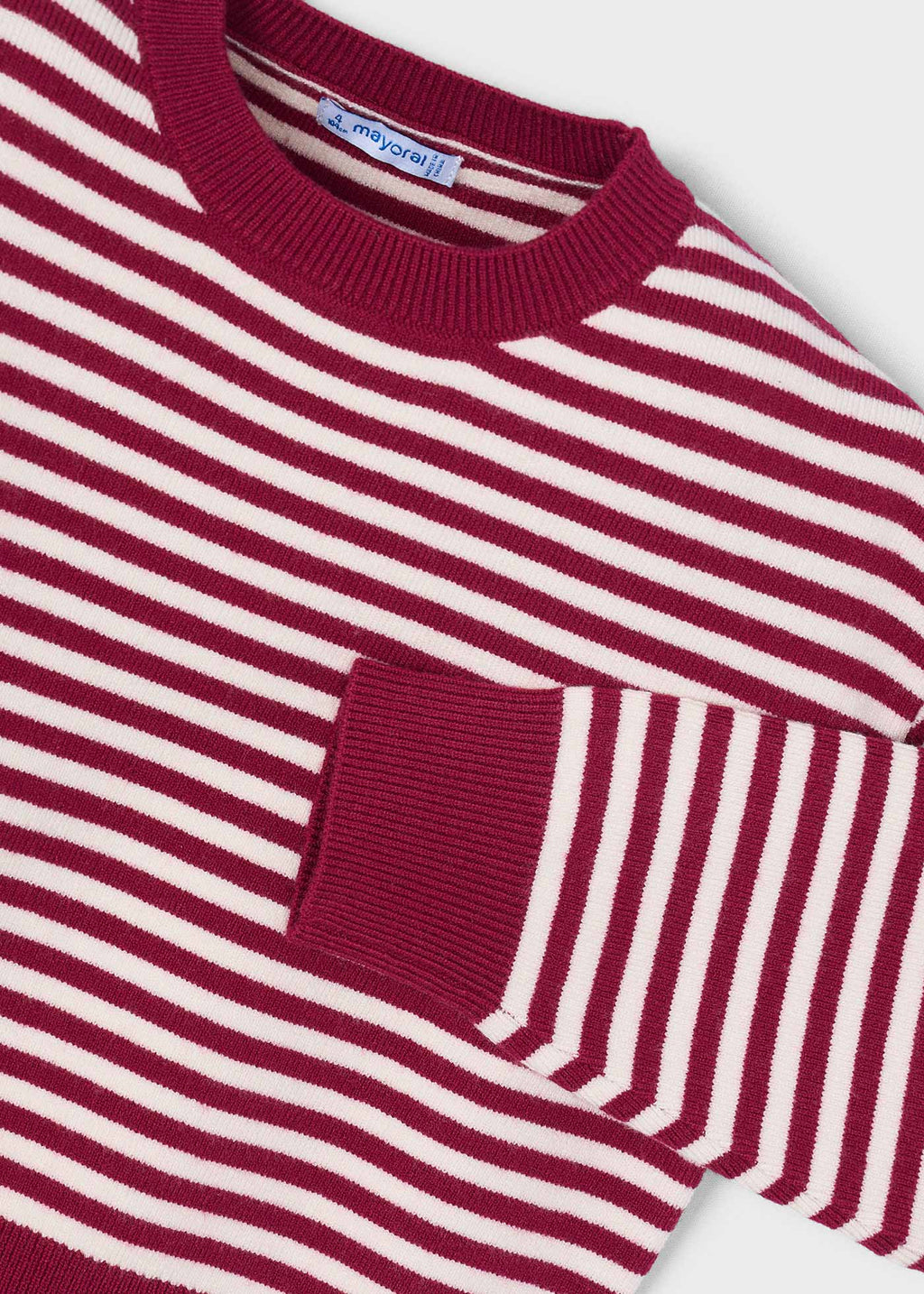 Mayoral 4316 mini girl red and white striped knit sweater with matching scarf - detail