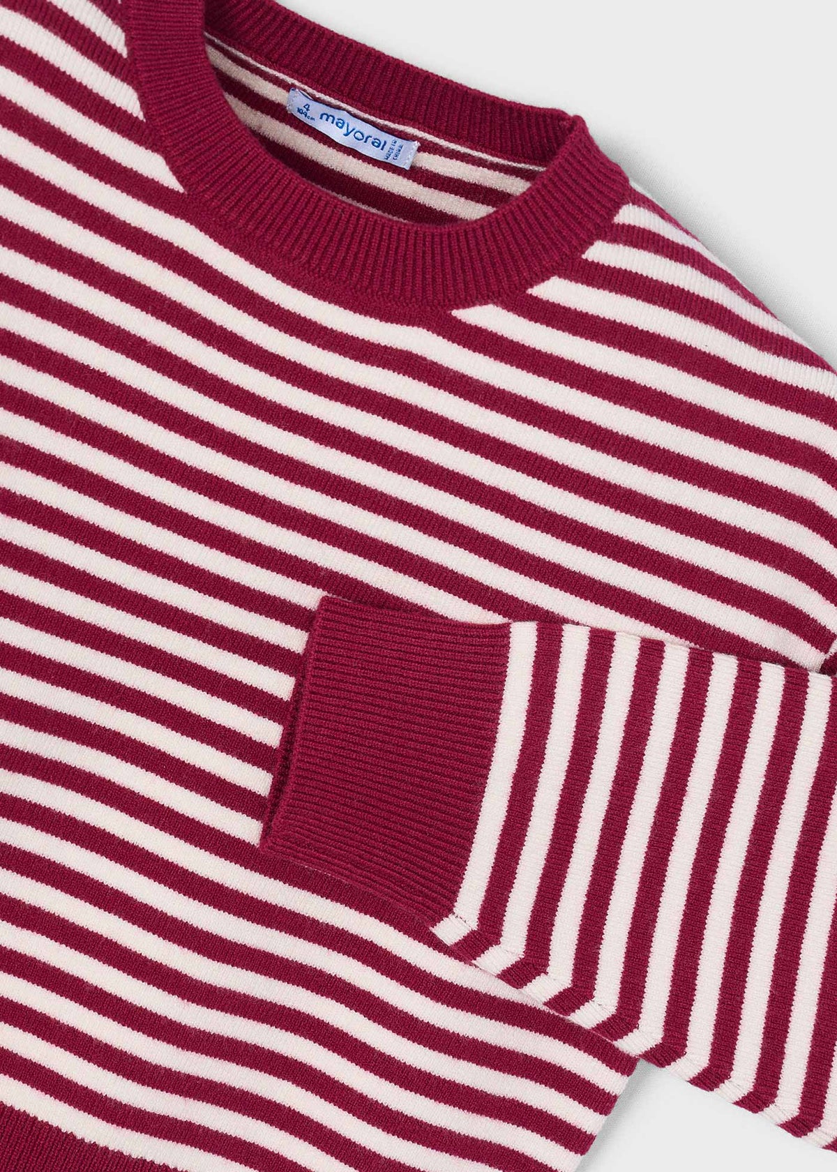 Mayoral 4316 mini girl red and white striped knit sweater with matching scarf - detail