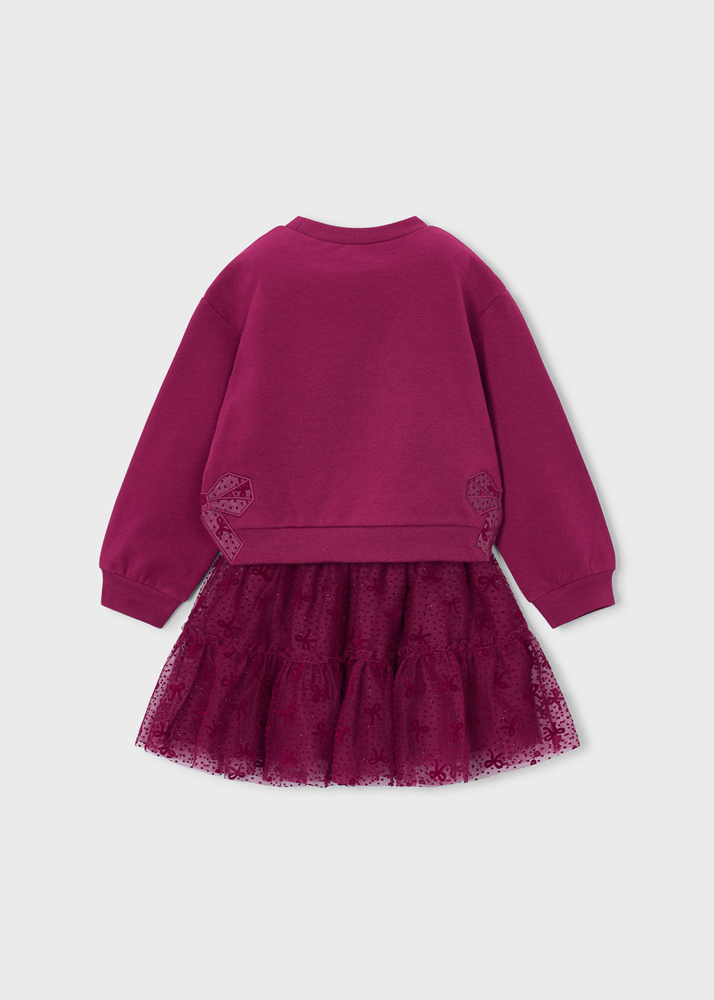 Mayoral 4934 mini girl raspberry 2pc sparkle tulle bow sweatshirt and skirt set - back