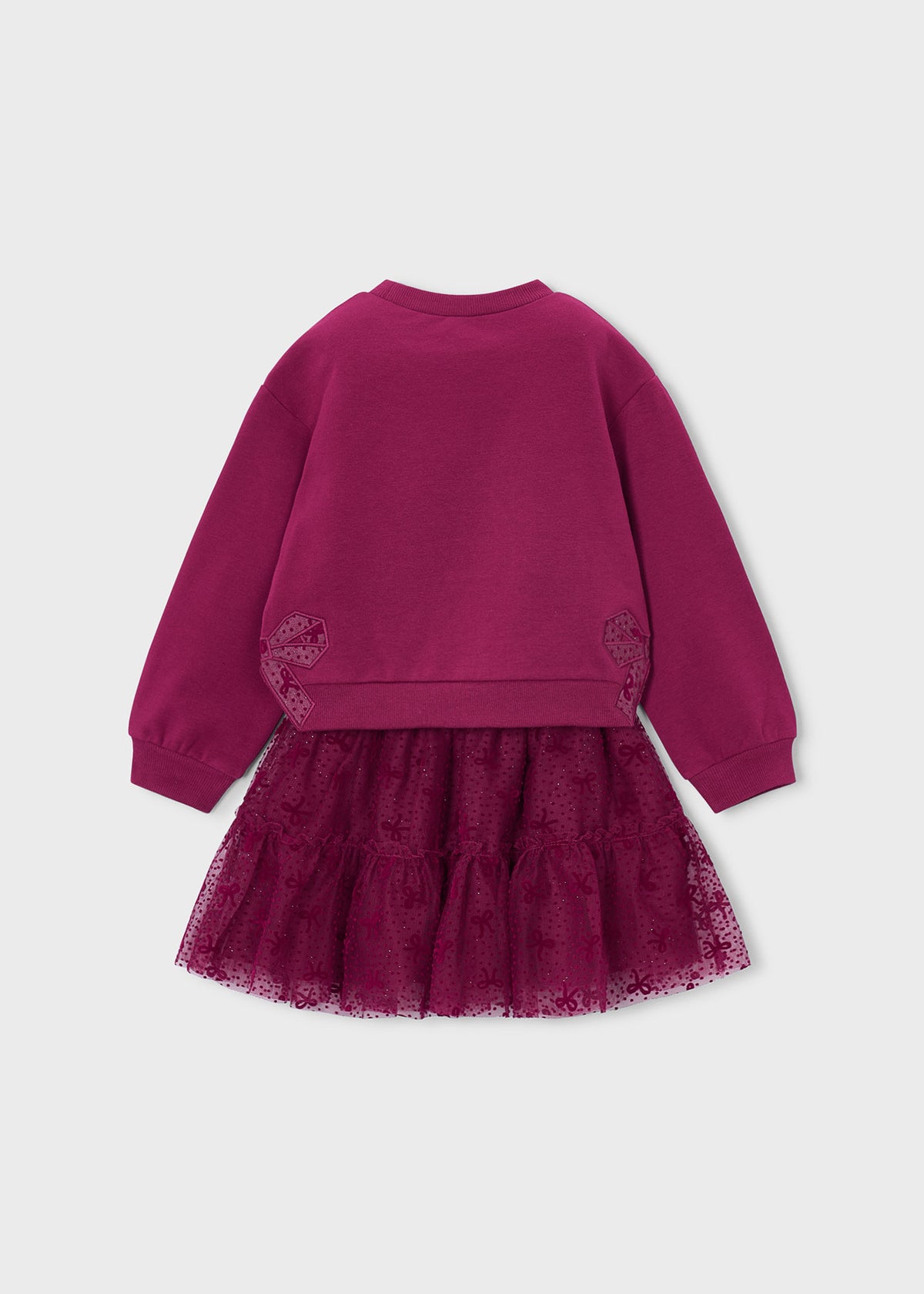 Mayoral 4934 mini girl raspberry 2pc sparkle tulle bow sweatshirt and skirt set - back
