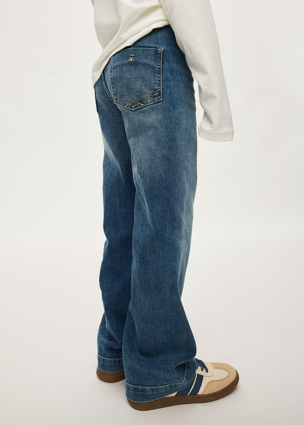 Mayoral 7503 tween girl medium wash wide leg denim pants - on model side