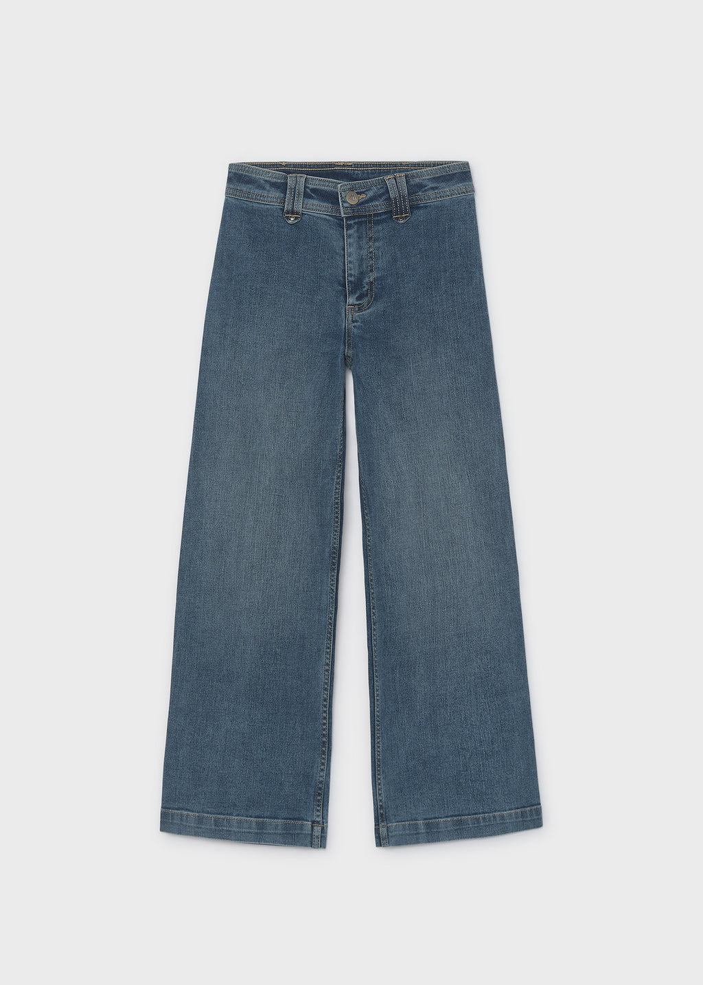 Mayoral 7503 tween girl medium wash wide leg denim pants - front
