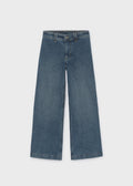 Mayoral 7503 tween girl medium wash wide leg denim pants - front