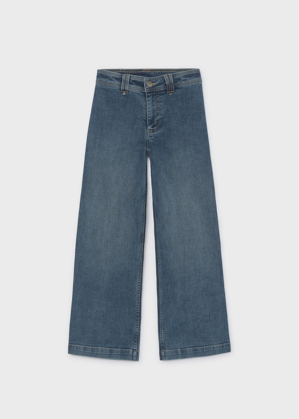 Mayoral 7503 tween girl medium wash wide leg denim pants - front