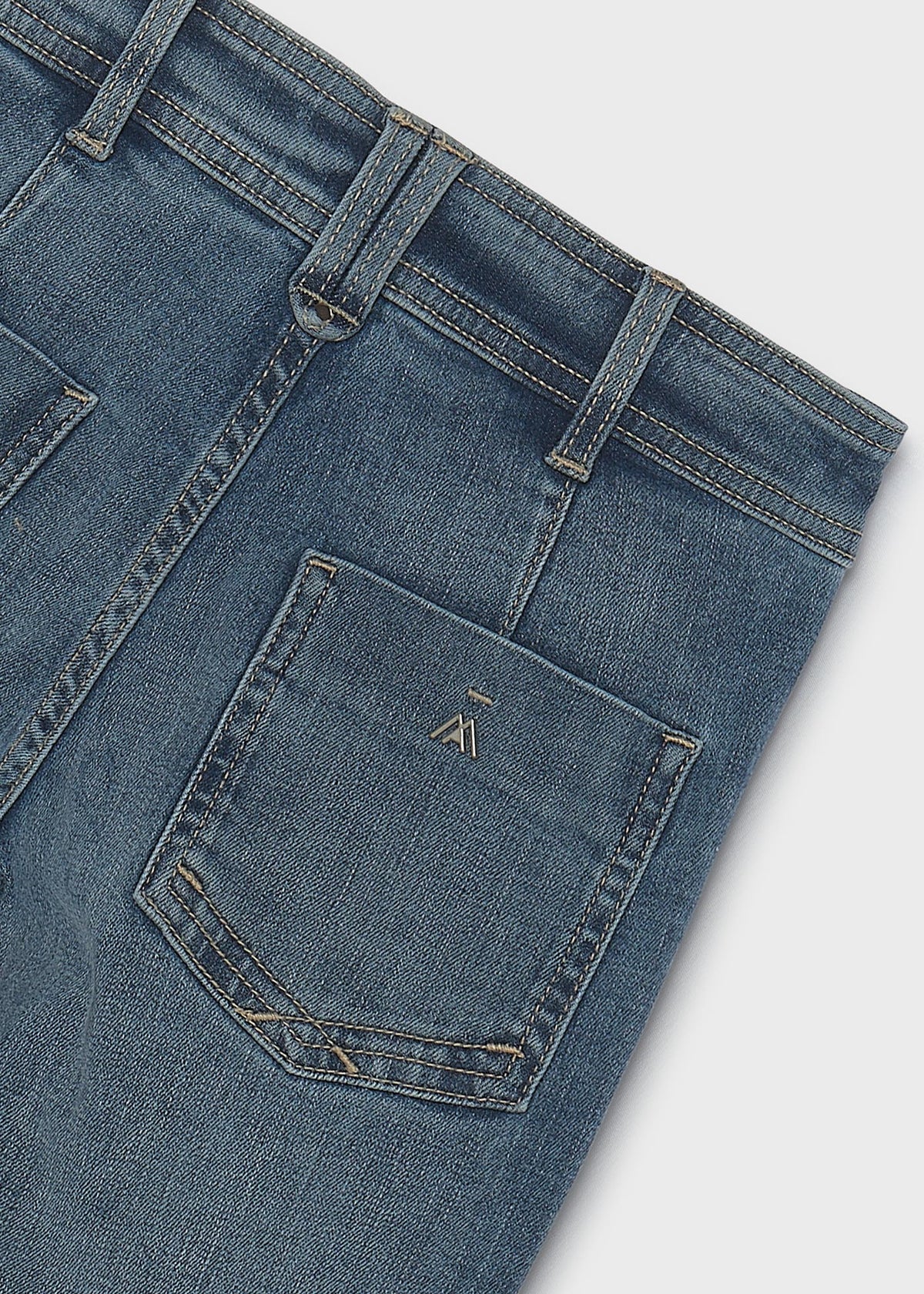 Mayoral 7503 tween girl medium wash wide leg denim pants - detail
