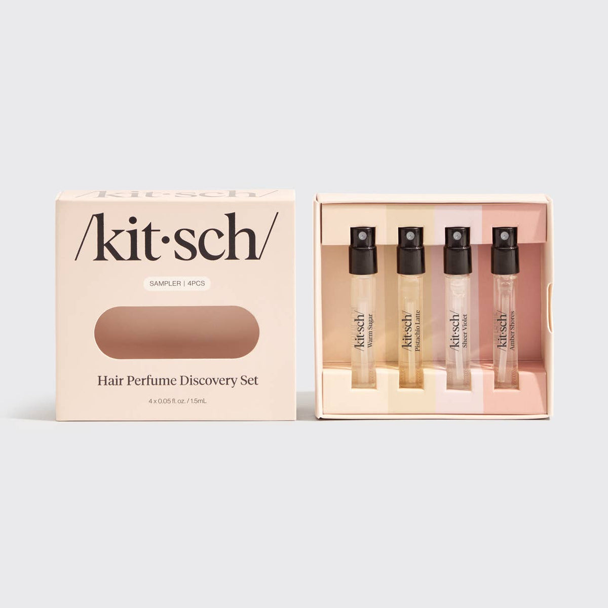 Kitsch hair perfume discovery set, box open with 4 minis
