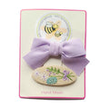 Handmade linen bow and floral snap clip set, lavender, clip set on card