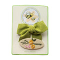 Handmade linen bow and floral snap clip set, sage green, clip set on card