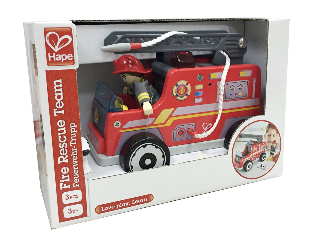 Hape Fire Rescue Team fire truck toy set, box