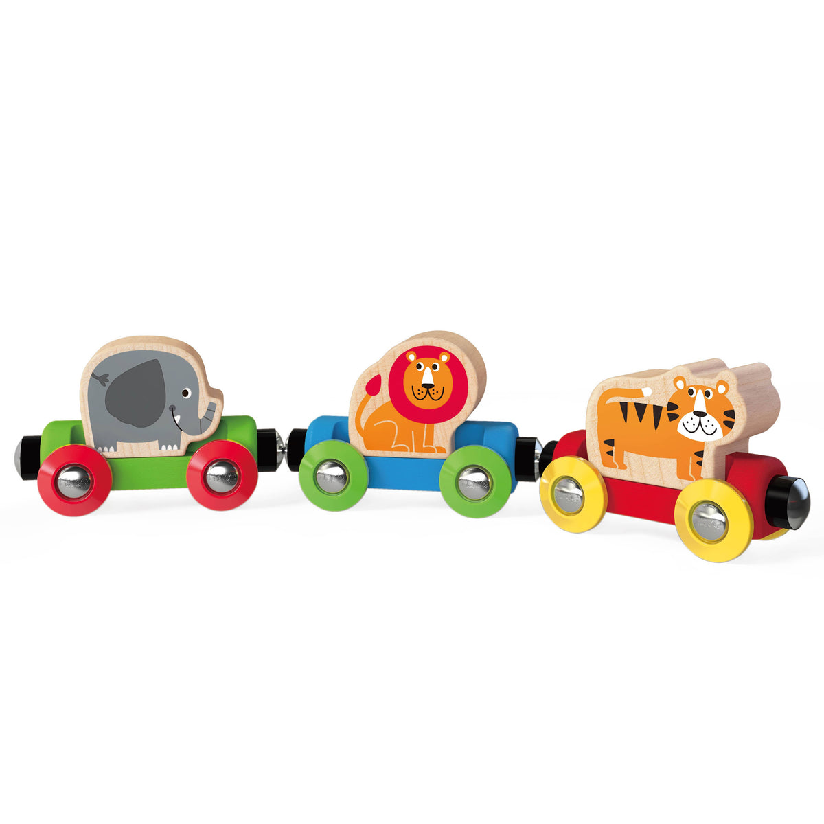 Hape Jungle Journey wooden toy train, train cars in a row