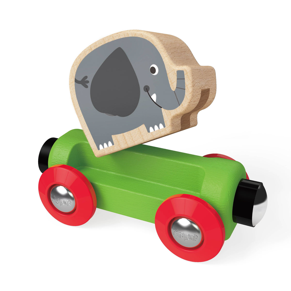Hape Jungle Journey wooden toy train, elephant car close-up