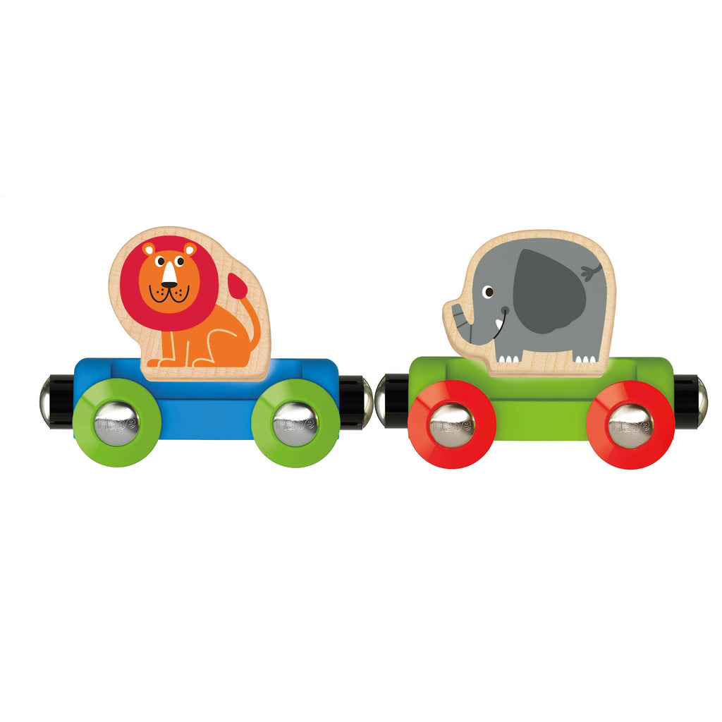 Hape Jungle Journey wooden toy train, lion and elephant cars