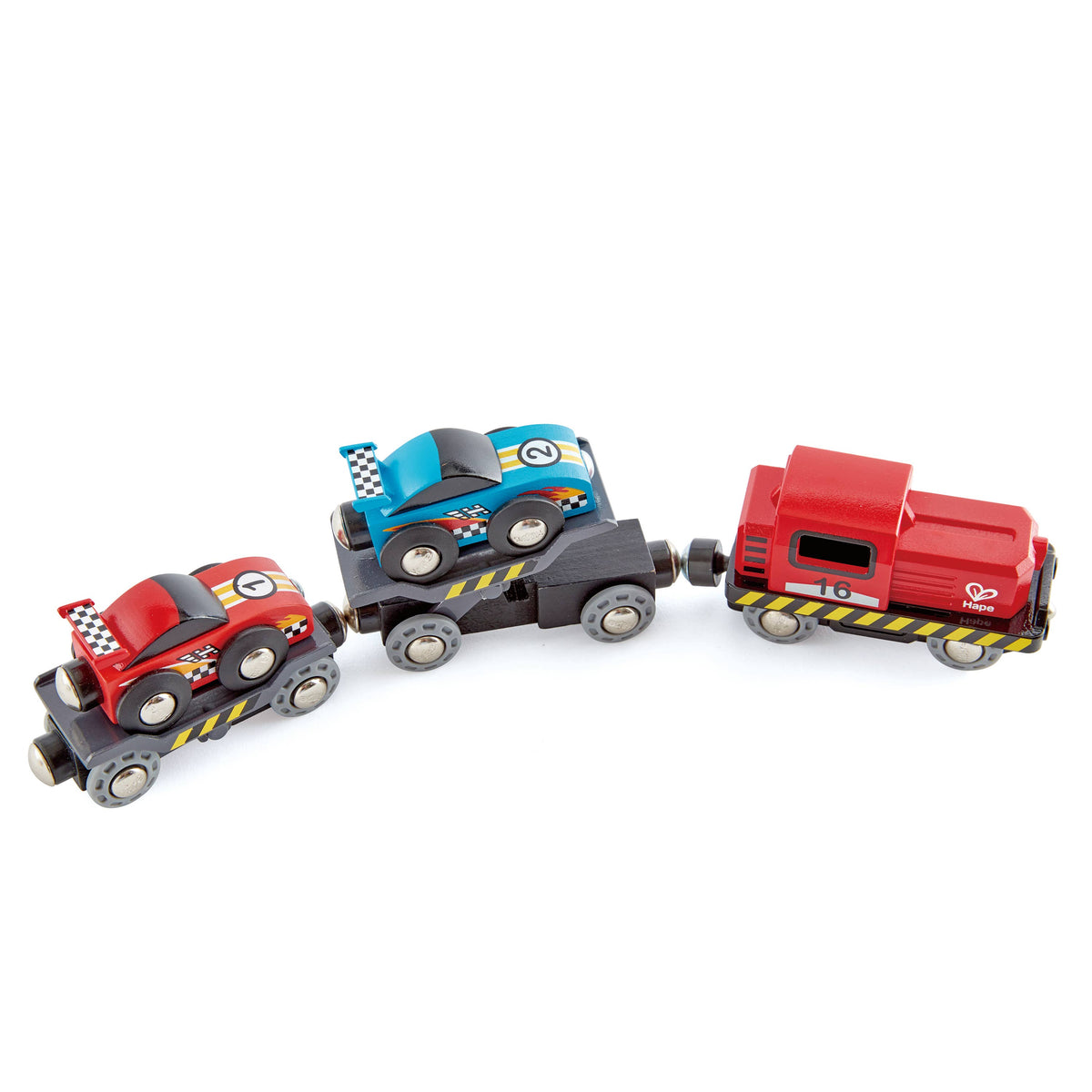 Hape Race Car Transporter toy truck, with three cars