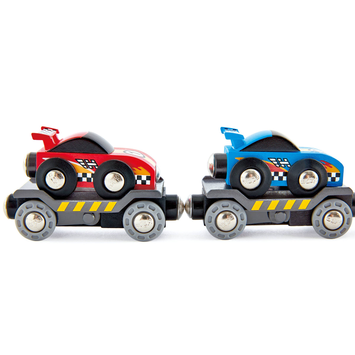 Hape Race Car Transporter toy truck, cars loaded on top