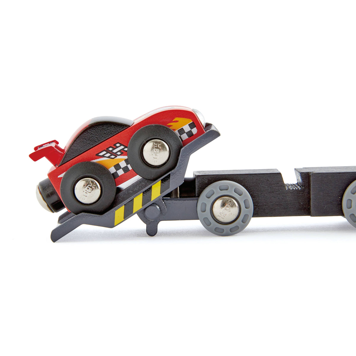Hape Race Car Transporter toy truck, loading ramp down