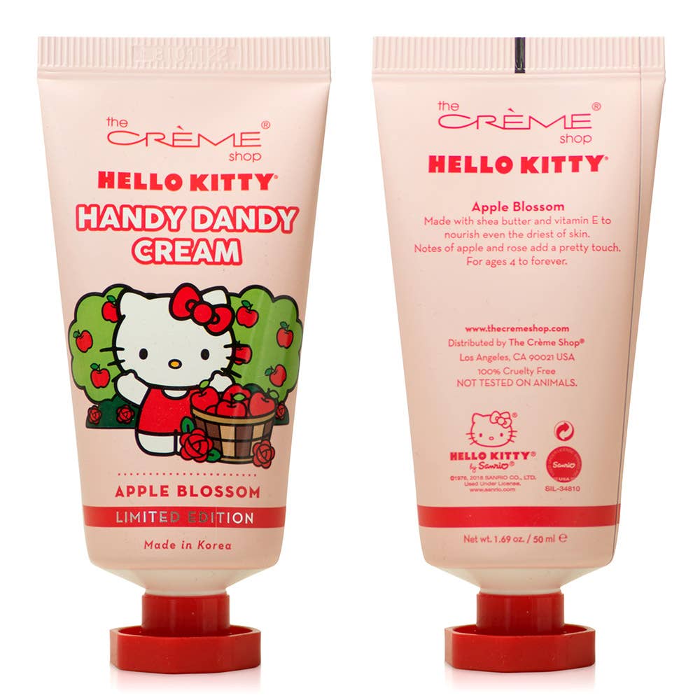 Hello Kitty Handy Dandy hand cream, apple blossom, front and back