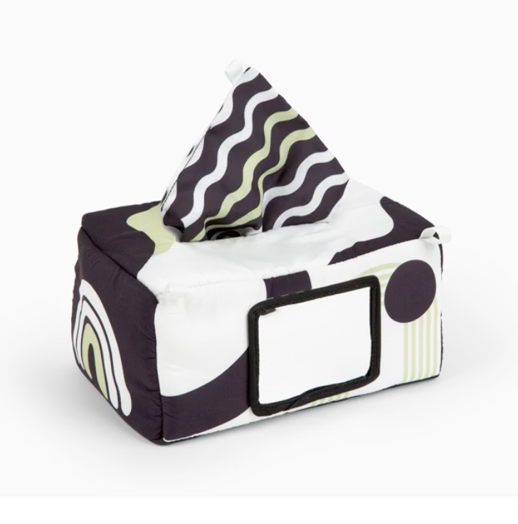 High contrast baby tissue box sensory toy with mirror, view 10