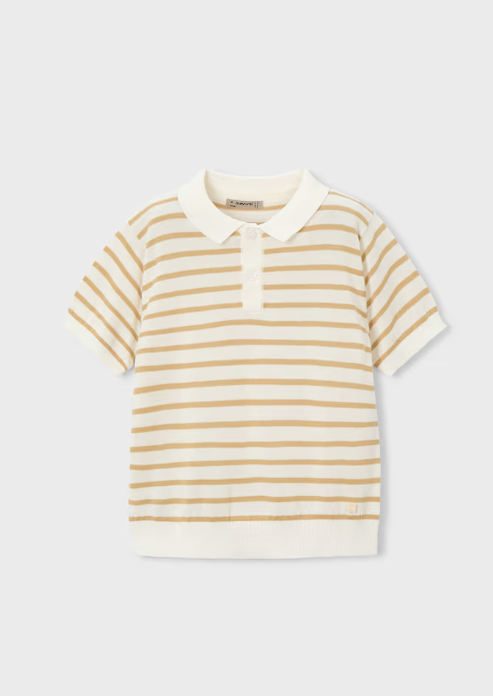 3106 Mini Boy Eco-Cotton S/S Striped Polo Shirt - Cream Brown