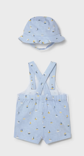 1611 Mayoral Baby Boys Overalls w/ Hat - Blue