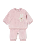 Mayoral baby velour bunny jogger set, blush, front view