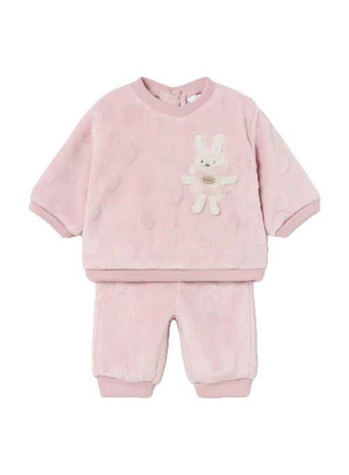 Mayoral baby velour bunny jogger set, blush, front view