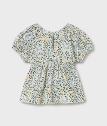 1105 Toddler Girls Eco Cotton Floral Print S/s Blouse - Sky