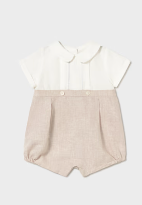 1604 Mayoral Baby UNISEX Ceremony Linen Romper - Wheat