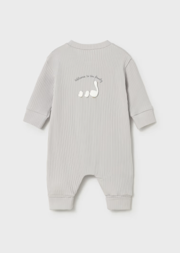 1726 Mayoral Baby UNISEX Long Onesie Without Footie - Light Grey, Textured Geese