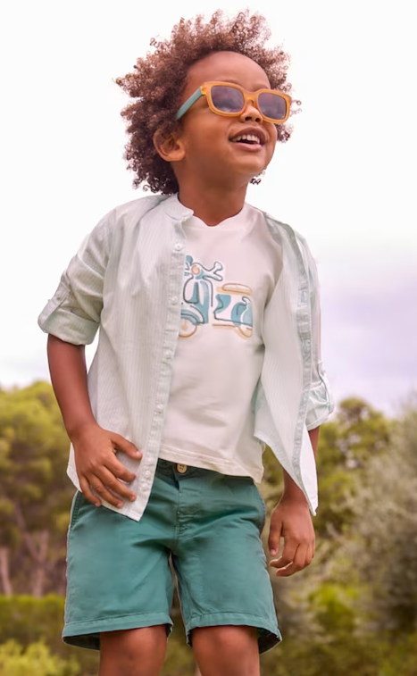 3202 Mini Boy Eco-Cotton Linen Bermuda Shorts - Seaweed